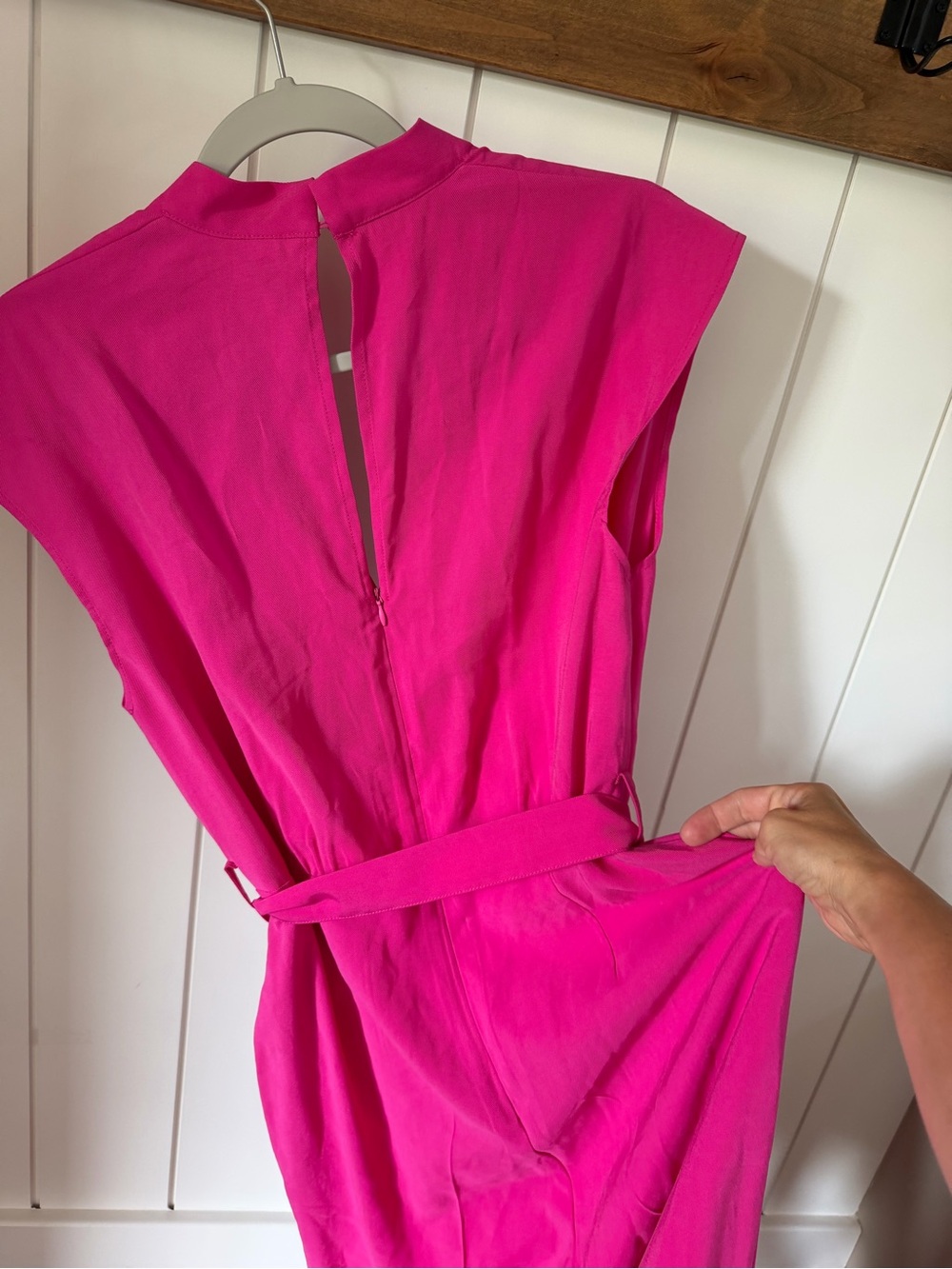 Mango Magenta Sleeveless V-Neck Jumpsuit with Tie Waist - Picture 7 of 7